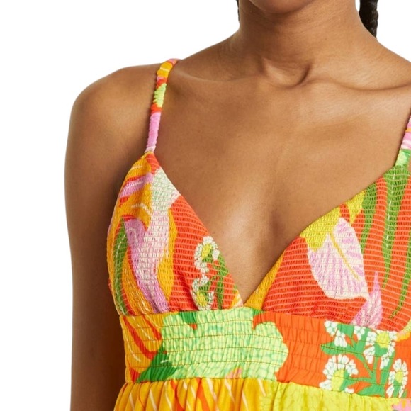 Farm Rio Red Neon Floral Tiered Cotton Maxi Dress Size XL - Picture 8 of 16